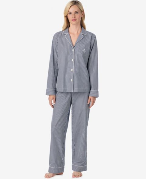 Пижамный комплект Notched-Collar, длинный рукав — Lauren Ralph Lauren, цвет: Тёмно-синий