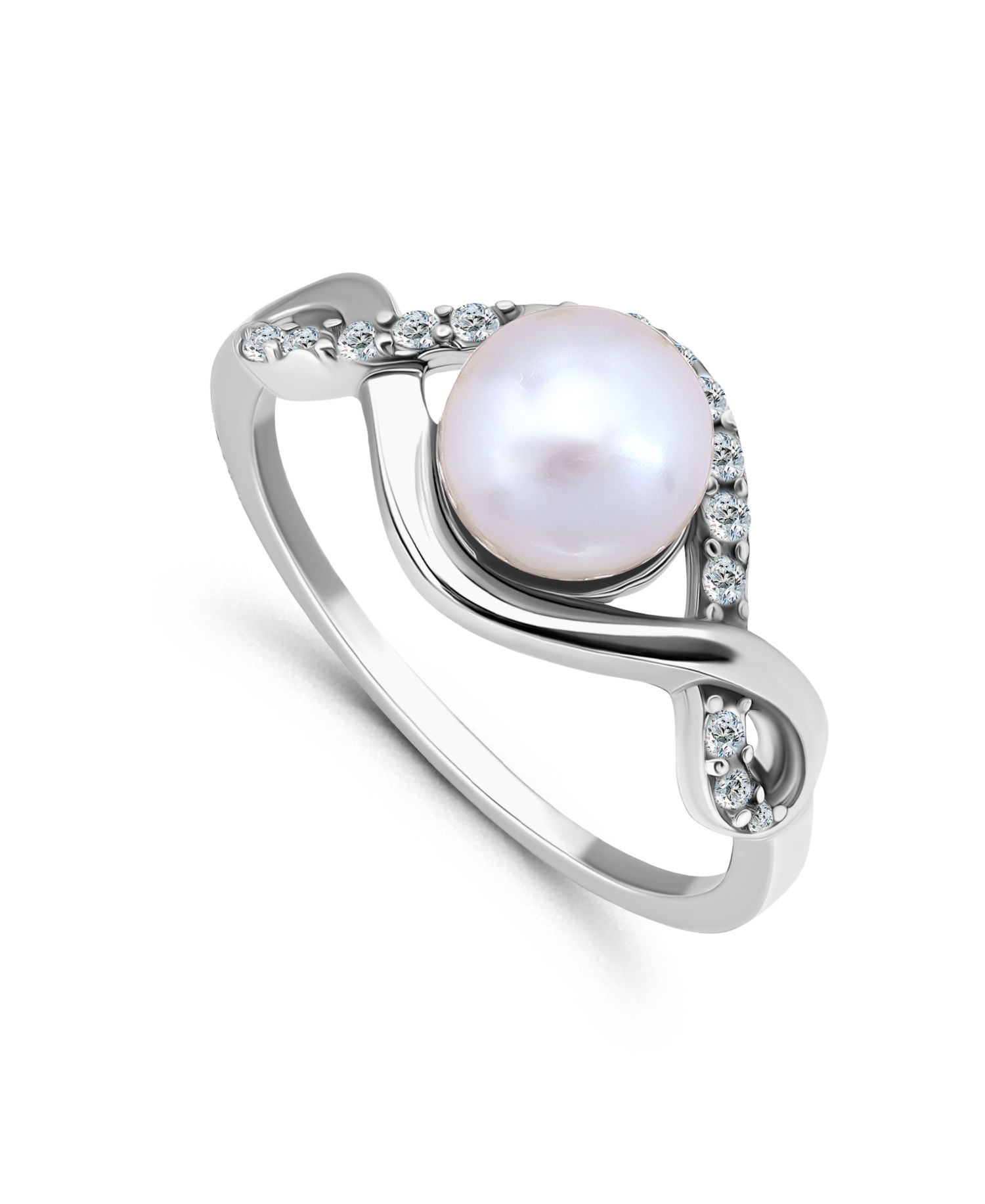 Macy's 1/4 cttw Cubic Zirconia 7mm Imitation Pearl Infinity Design Band