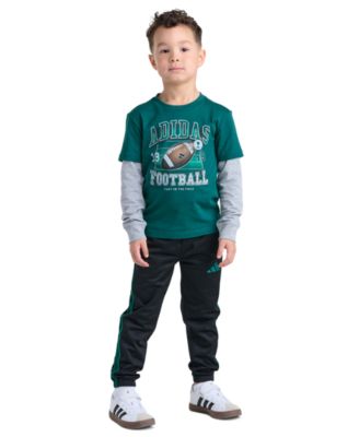 Boys' 2T-7 Cotton Layered Long-Sleeve T-Shirt and Pants, 2-Piece Set