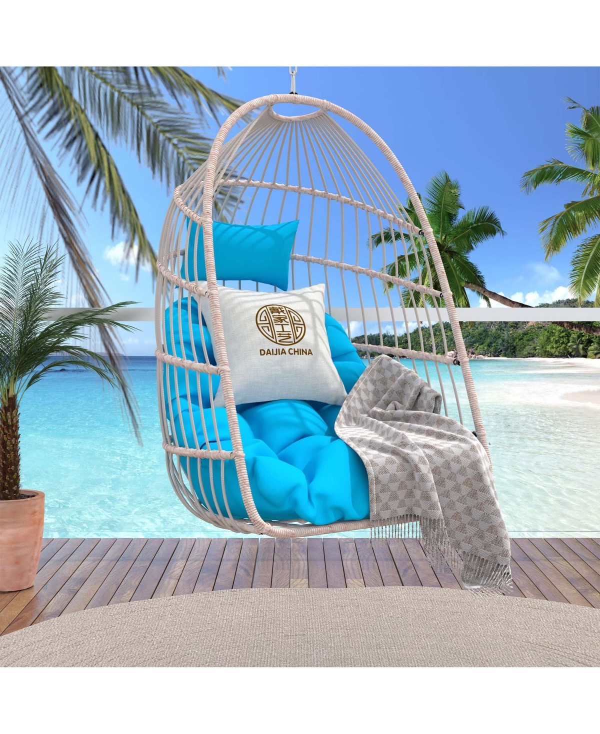 Boyel Living Pe Egg Swing Chair with Cushion and Pillow, Indoor Outdoor Hanging