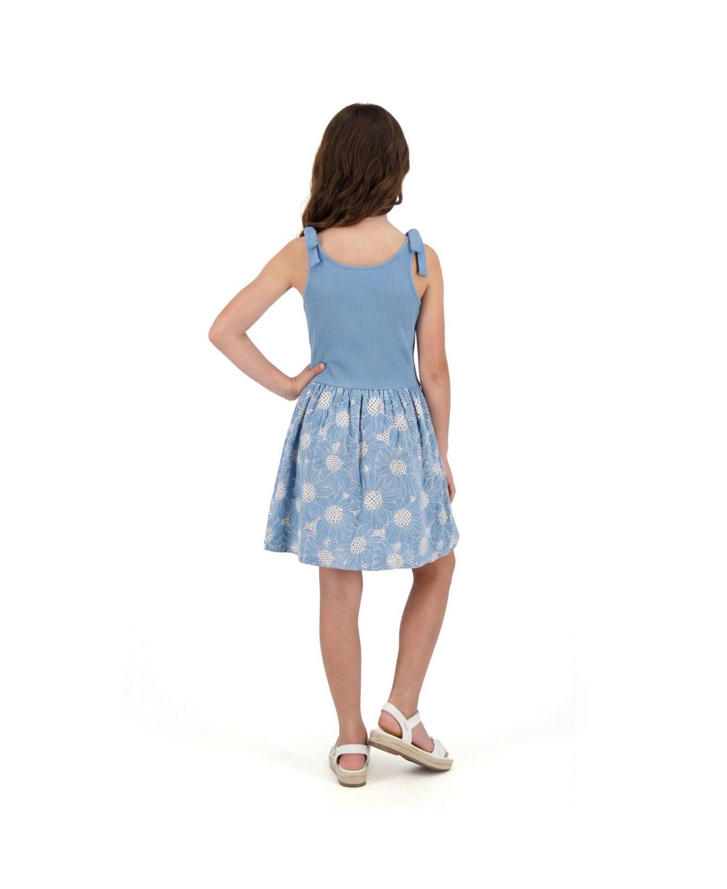 Платья Andy & Evan Floral Eyelet Rib Knit Bow Shoulder Dess для девочек, цвет: Белый — фото 3
