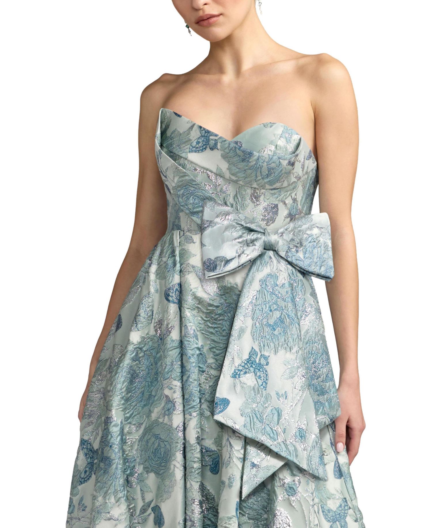 Women's Floral Brocade Strapless Ballgown With Bow