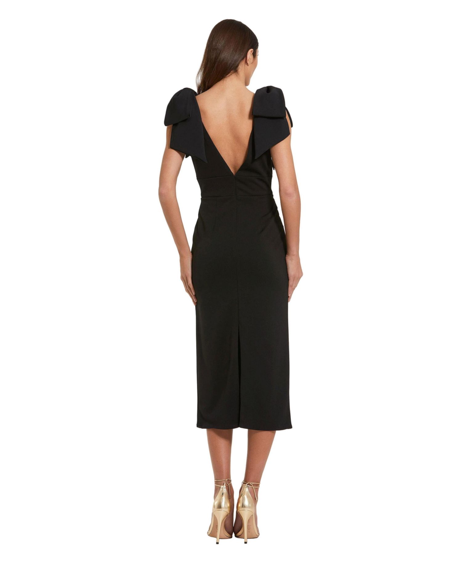 Petite Statement Bow Shoulder Crepe Midi Dress