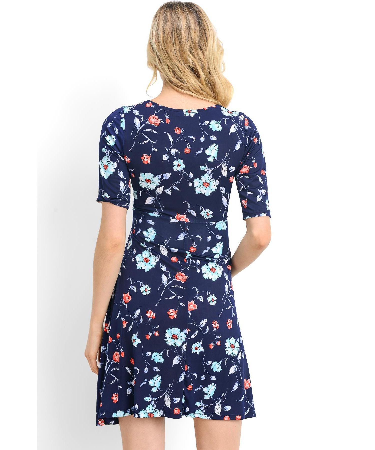 Women's Floral Short Sleeve Nursing Dress with Waist Tie