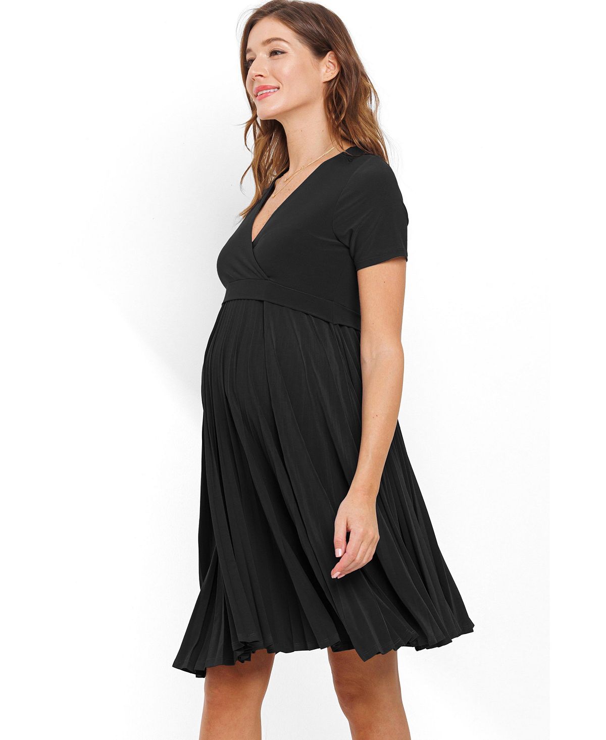 Hello Miz Maternity A-Line Pleated V-Neck Nursing Dress view 2 — MAYCSS fashion products