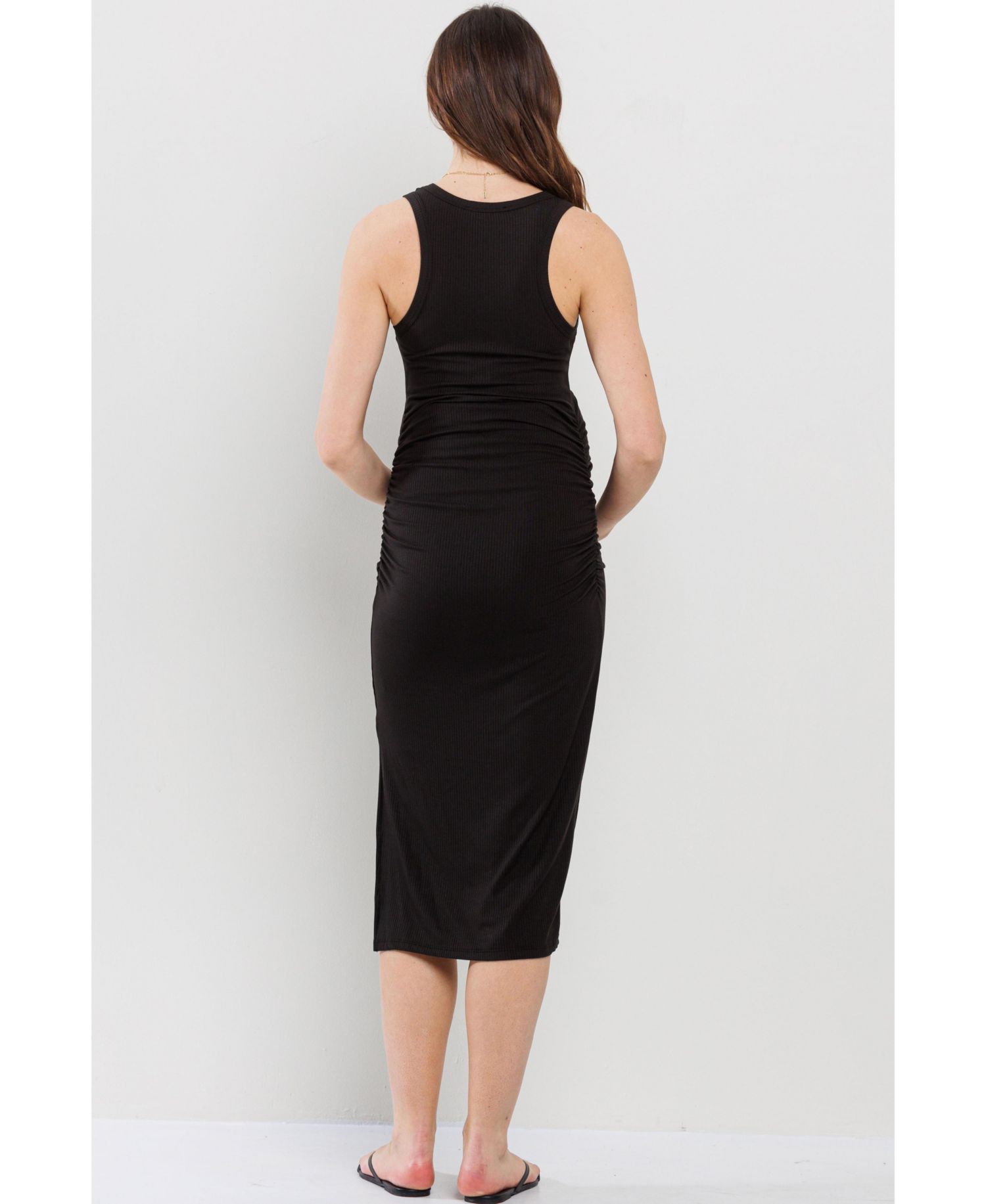 Women's Ribbed Side Slit Sleeveless Bodycon Midi Dress
