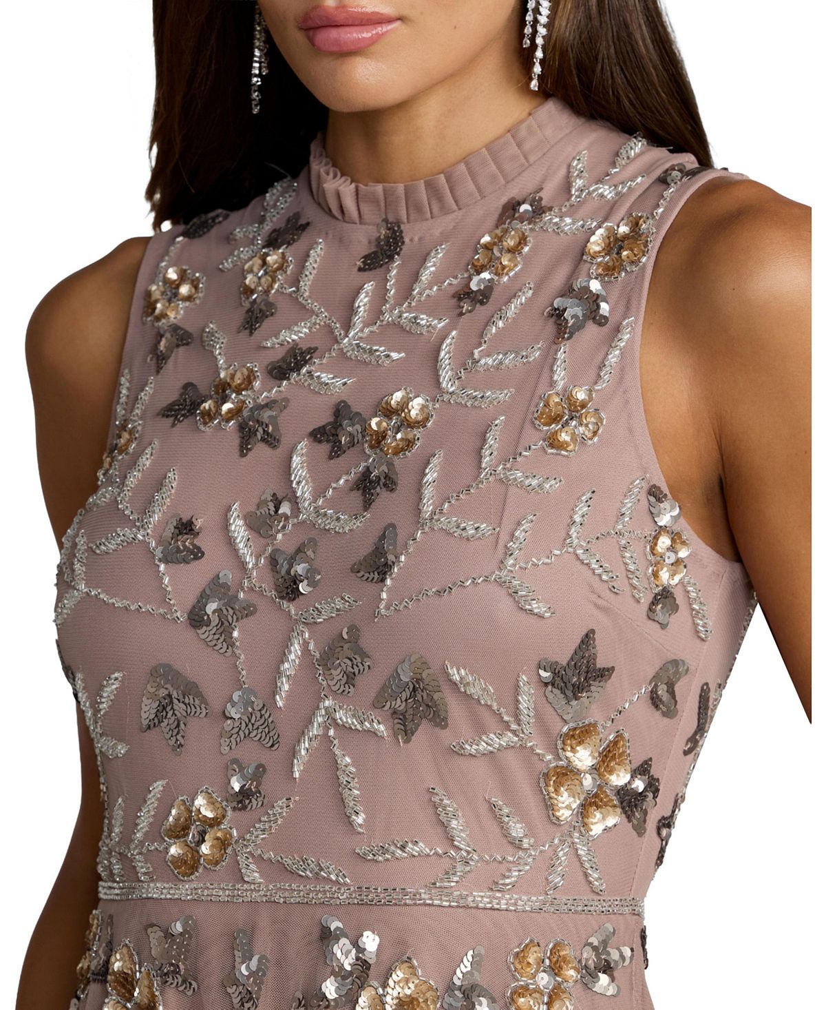 Mac Duggal Women's Petite Embellished High Neck Butterfly Sleeve Gown view 3 — MAYCSS fashion products