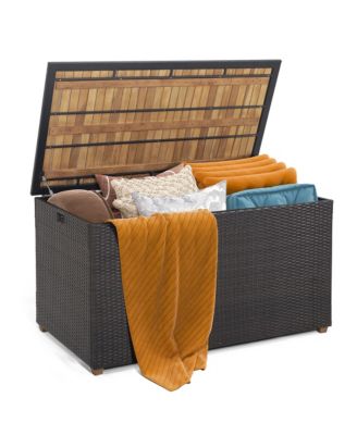 134 Gallon Patio Wicker Storage Deck Box with Solid Acacia Wood Backyard