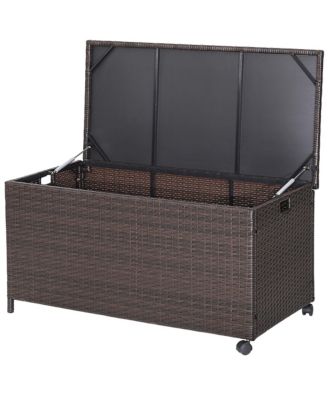 50 Gallon Patio PE Wicker Storage Box Rattan Deck Bin with Waterproof Liner and Wheels