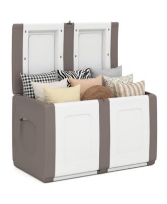 Deck Box Patio Container w/ Lockable Lid Weatherproof Plastic Storage Bin