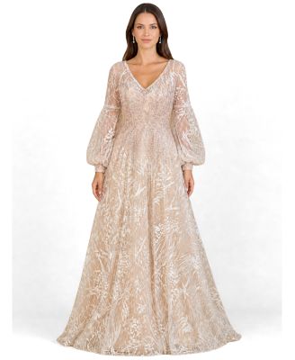 Women's V-Neckline Long Sleeve Gown
