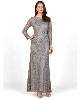 Women's High Neck, Long Sleeve Beaded Gown
