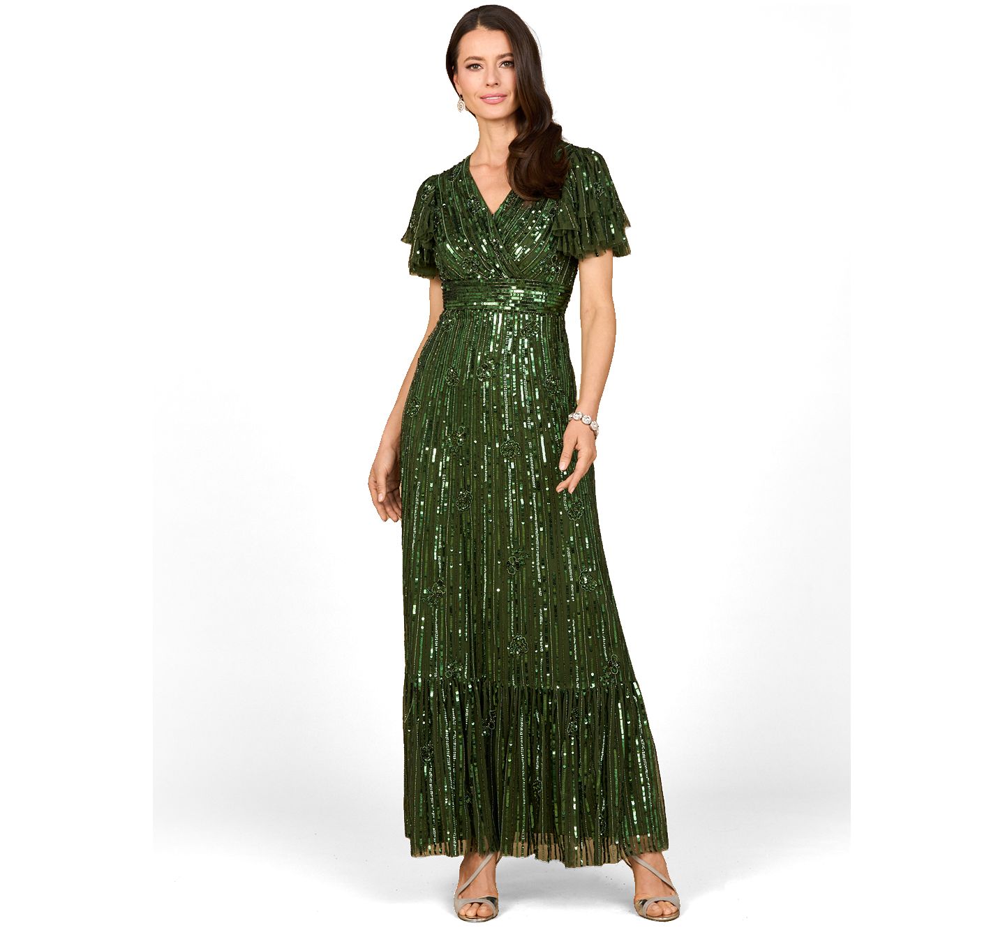 Женские платья Lara Elegant Beaded Gown with Flutter Sleeves, цвет: Изумрудный — фото 1