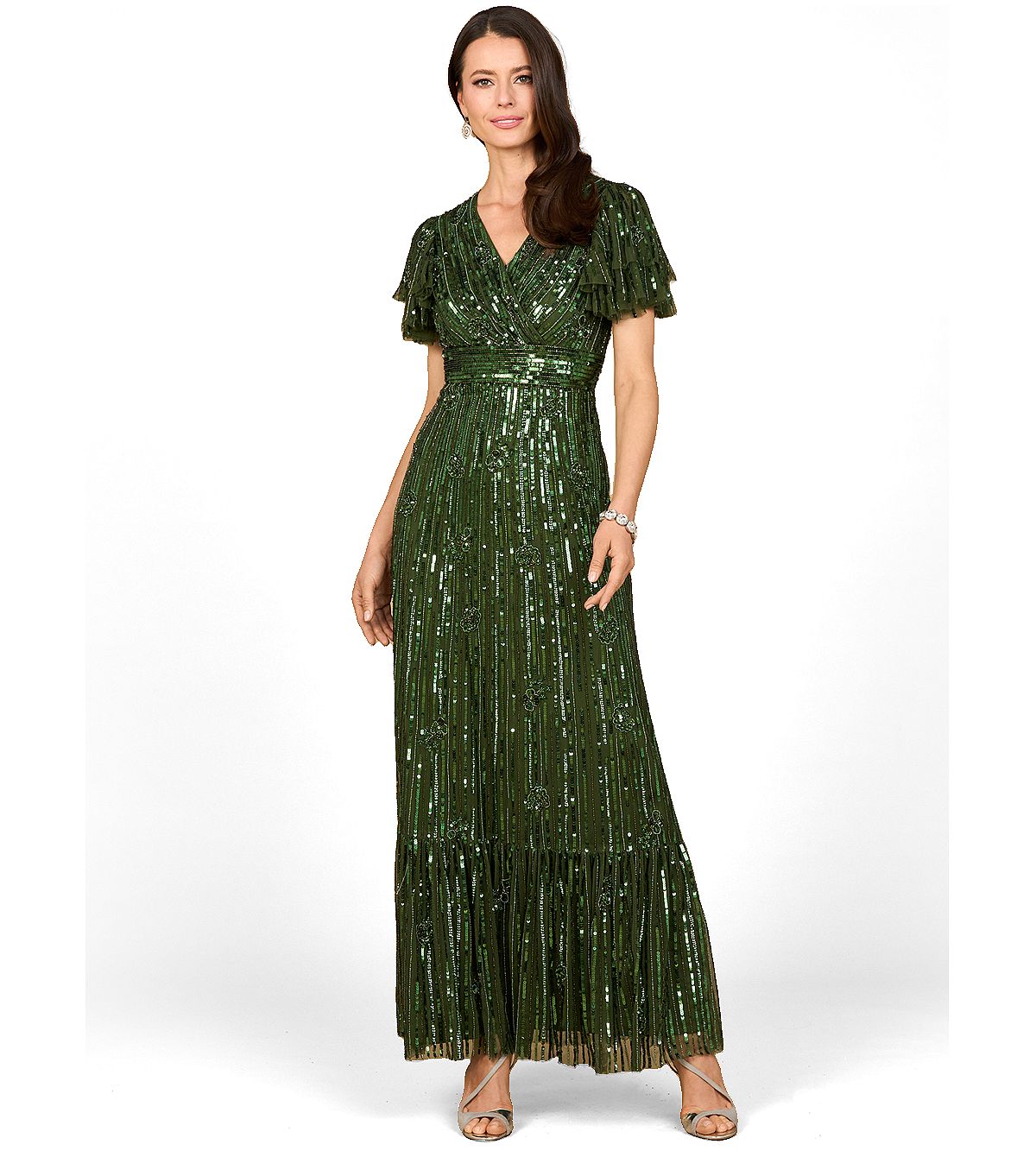 Lara Women's Elegant Beaded Gown with Flutter Sleeves view 1 — MAYCSS fashion products