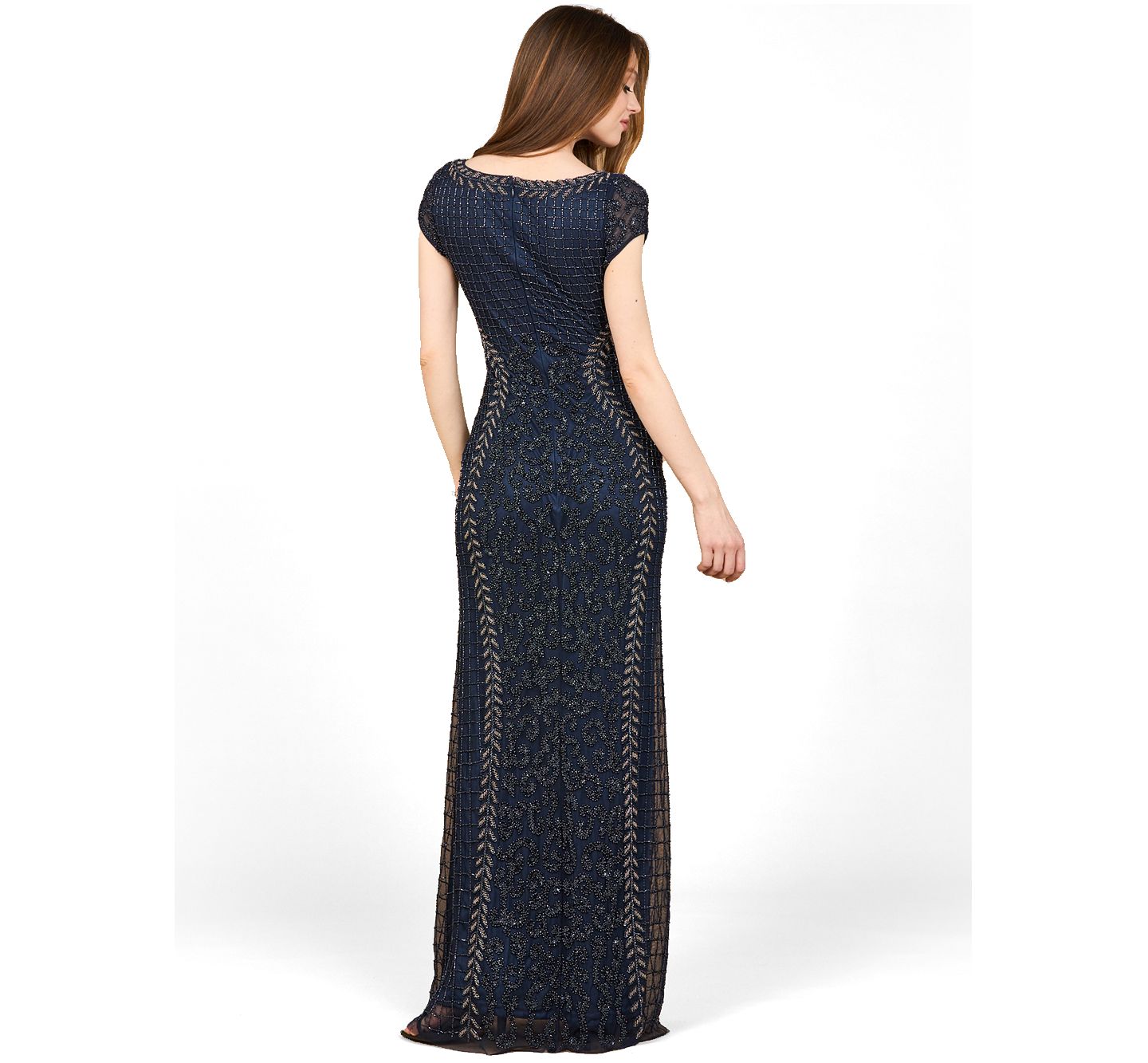 Женская кепка Lara Beaded Mermaid Cap Sleeve Gown, цвет: Тёмно-синий — фото 2