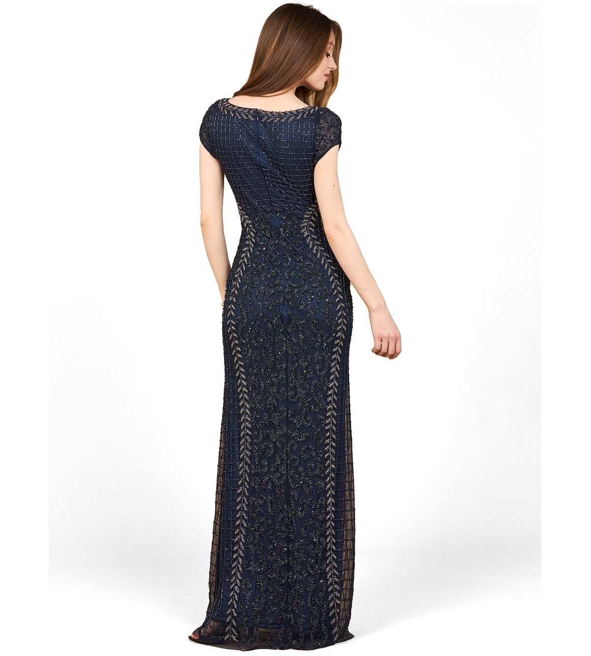 Lara Women's Beaded Mermaid Cap Sleeve Gown