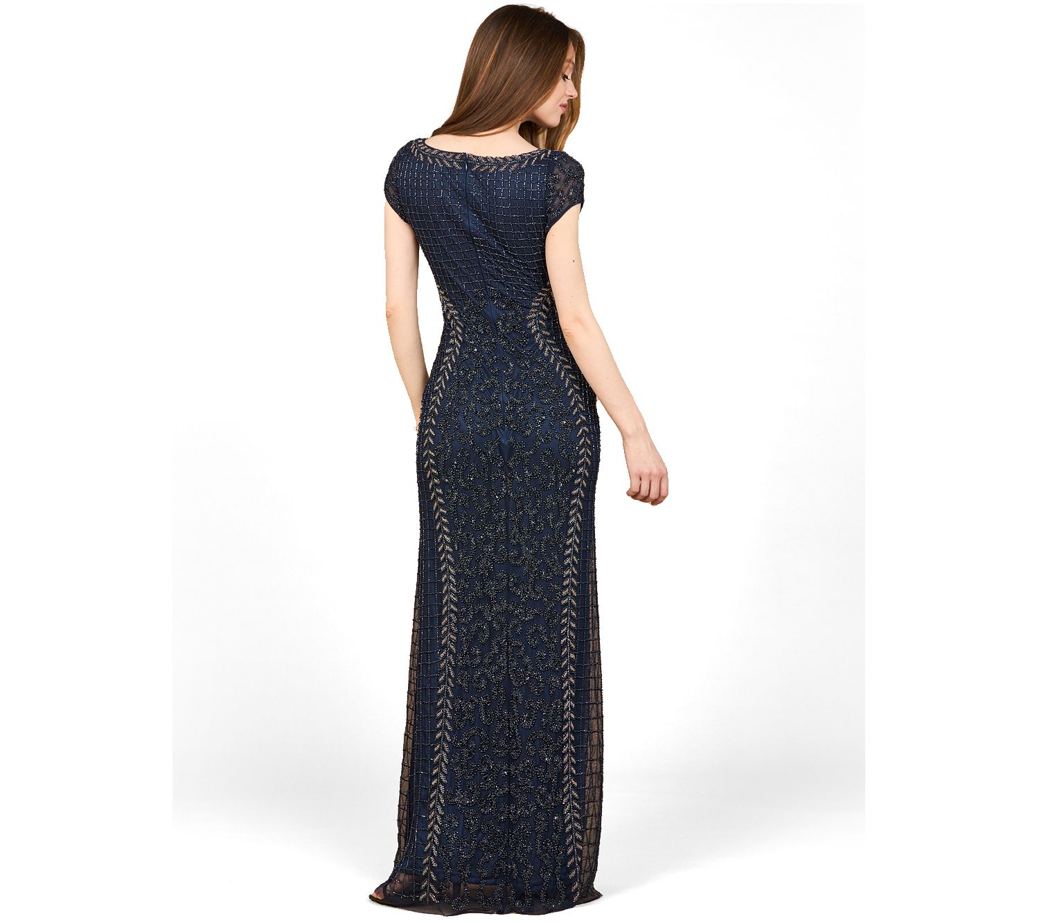 Women's Beaded Mermaid Cap Sleeve Gown