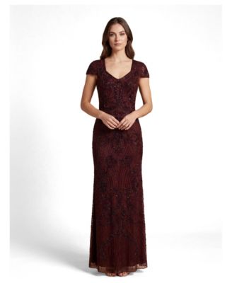 Women's Beaded Cap Sleeve Gown