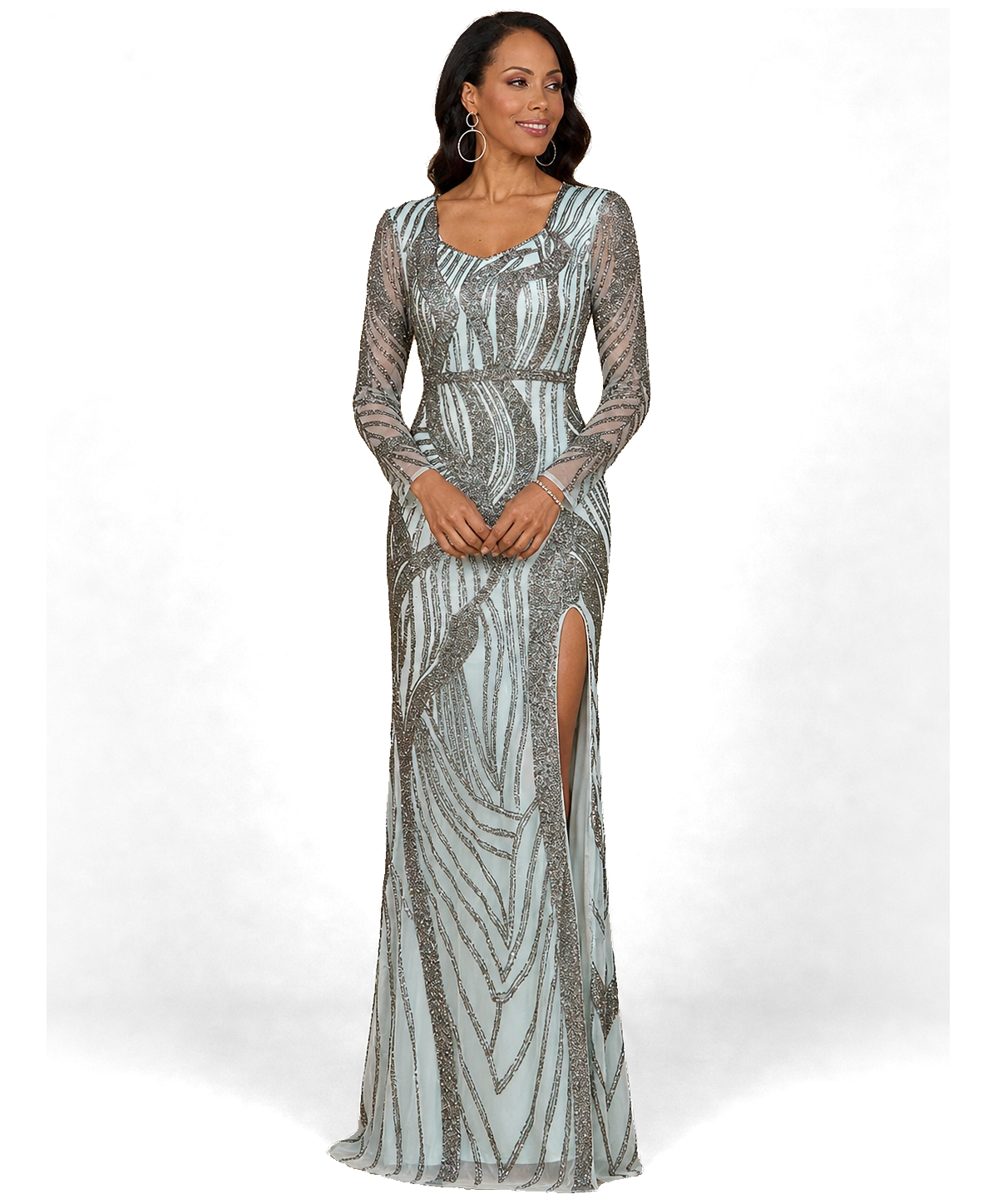 Lara Women's Cascading Beads Long Sleeve Dress