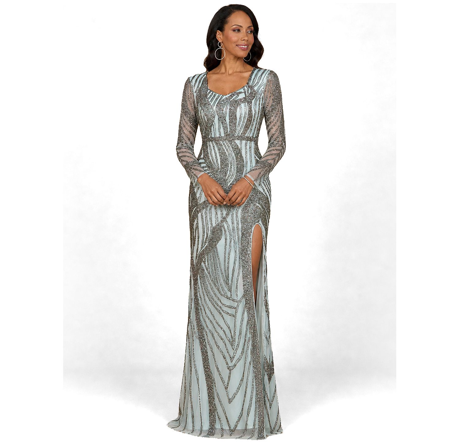 Women's Cascading Beads Long Sleeve Dress