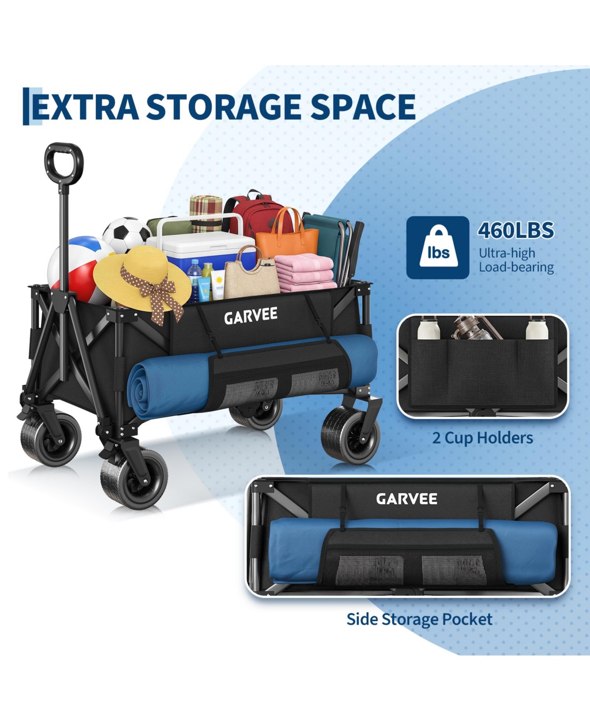 gaomon 460LBS Weight Capacity Foldable Wagon Carts for Outdoor Storage, Groceries, Shopping, Camping