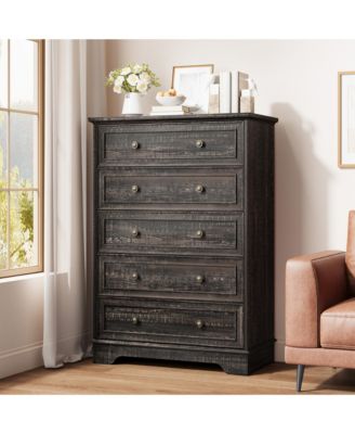 5 Drawer Dresser for Bedroom - Vertical Chest of Drawers, Farmhouse Tall Cabinet Organizer for Living Room, Hallway
