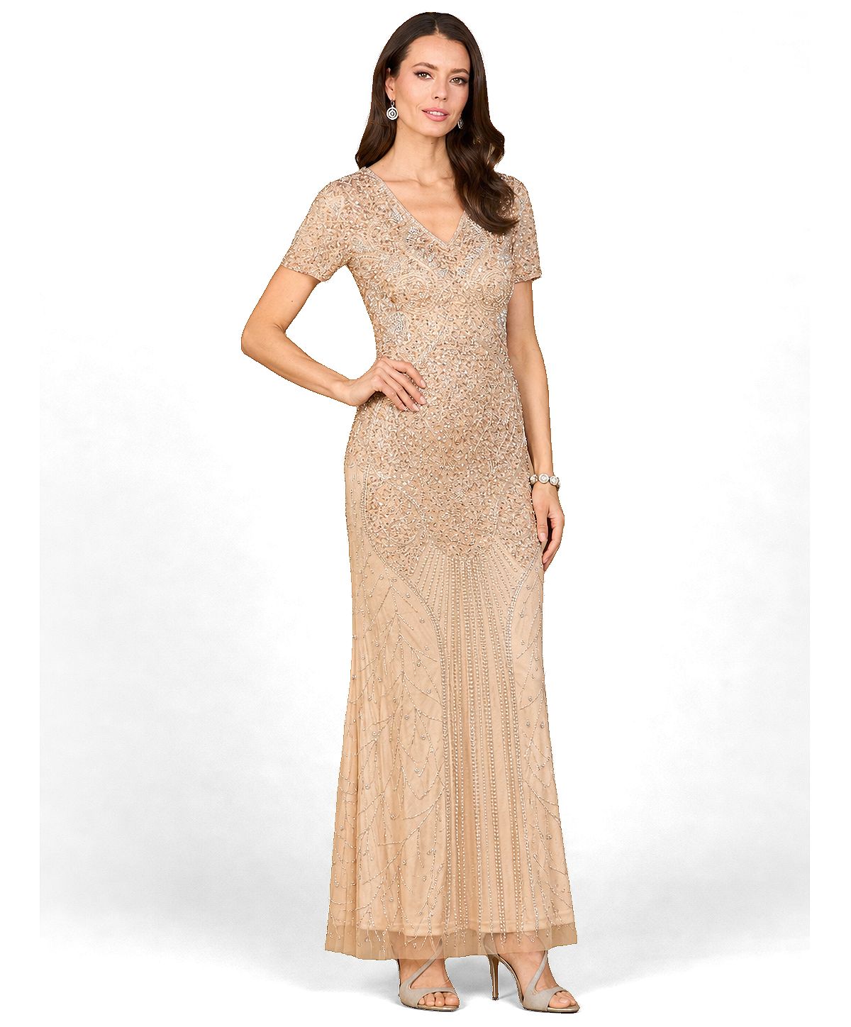 Lara Women's Short Sleeve Sheath Beaded Gown view 3 — MAYCSS fashion products