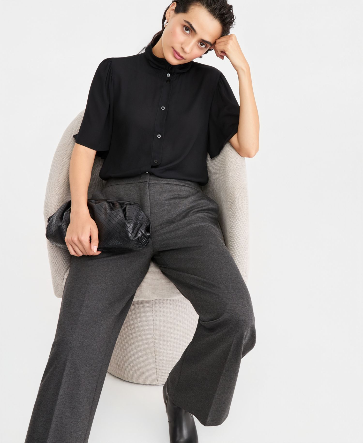 Women's Emmseggio Petal-Sleeve Mock Neck Shirt