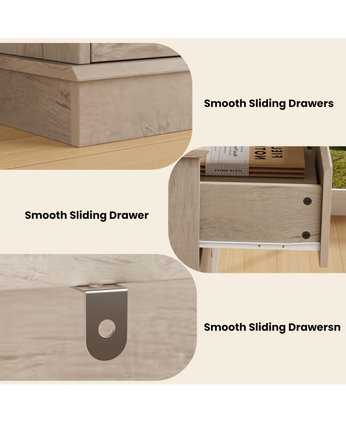 homfan Engineered Wood Dresser with Smooth-Glide Faux-Linen-Lined Drawers, Integrated Pulls and Wide Top, Raised Base for Stable Bedroom Storage