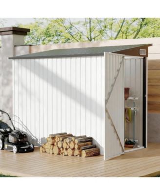 Lean-To Outdoor Storage Shed, Heavy Duty Galvanized Steel Metal Shed with Lockable Double Doors Air Vents and Sloped Roof, Space-Saving
