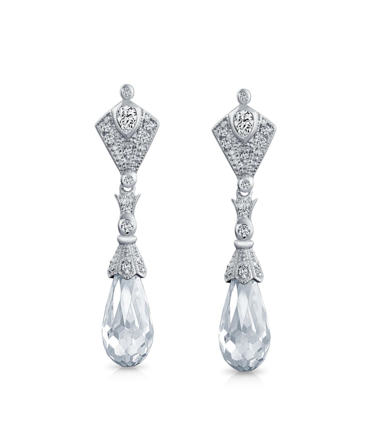 Bling Jewelry Deco Style Aqua Blue Briolette Faceted Teardrop Cubic Zirconia Cz Chandelier Earrings Sterling Silver - Clear