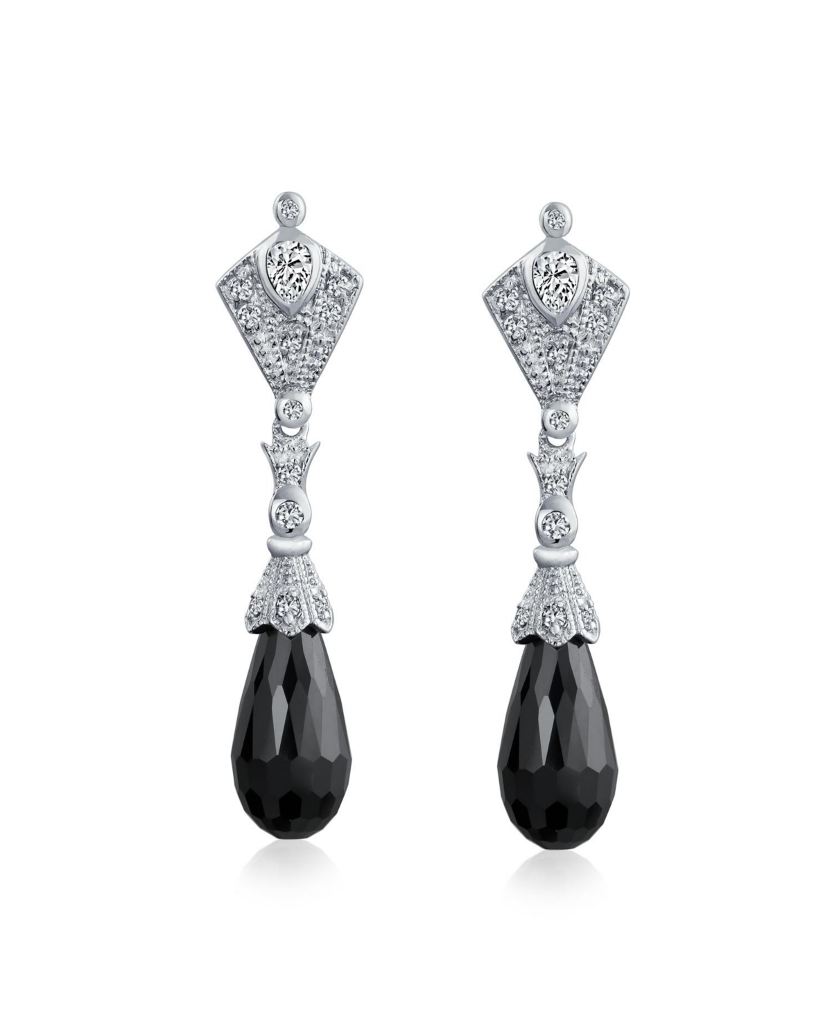 Bling Jewelry Deco Style Aqua Blue Briolette Faceted Teardrop Cubic Zirconia Cz Chandelier Earrings Sterling Silver - Black