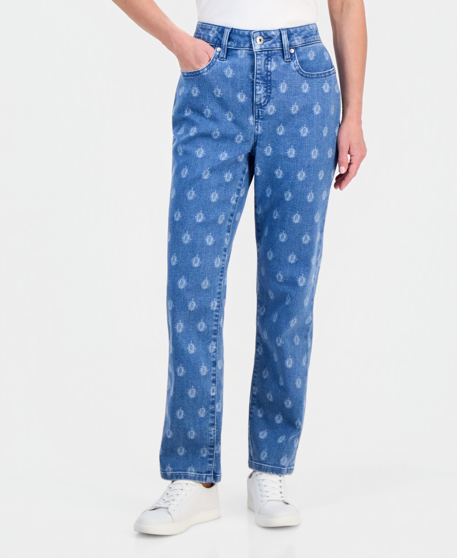 Petite Printed High-Rise Straight Jeans