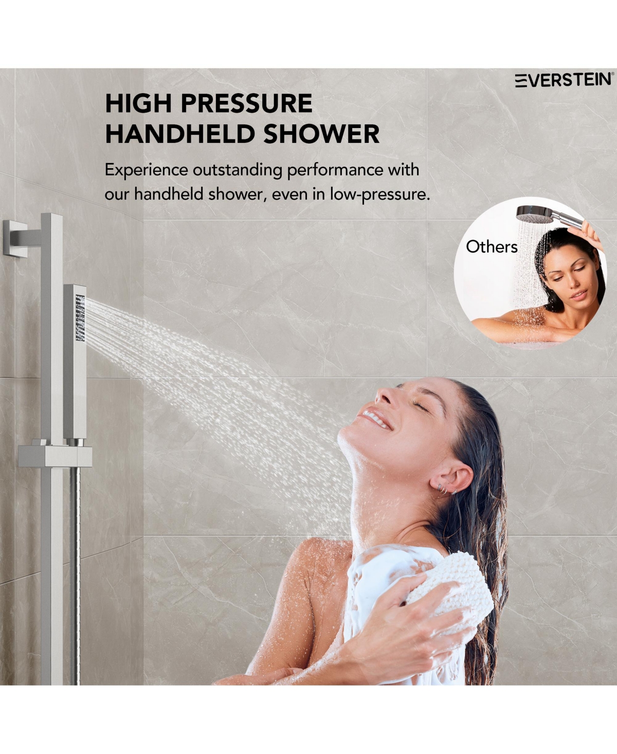 Everstrein 10" High-Pressure Rainfall Shower Faucet with Handheld Spray and Slide Bar Wall Mount Dual Shower Head System Brushed Nickel