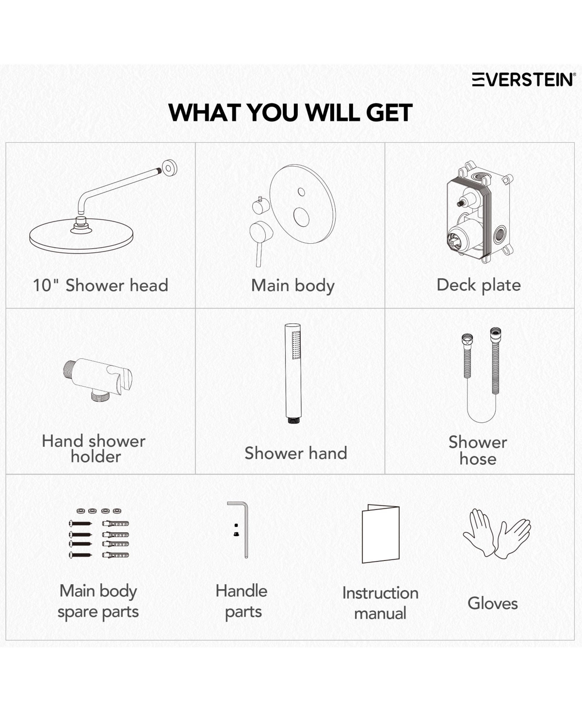 Everstrein Pressure Balance Shower System with 10" Rainfall Shower Faucet and Handheld Shower Spray Matte Black