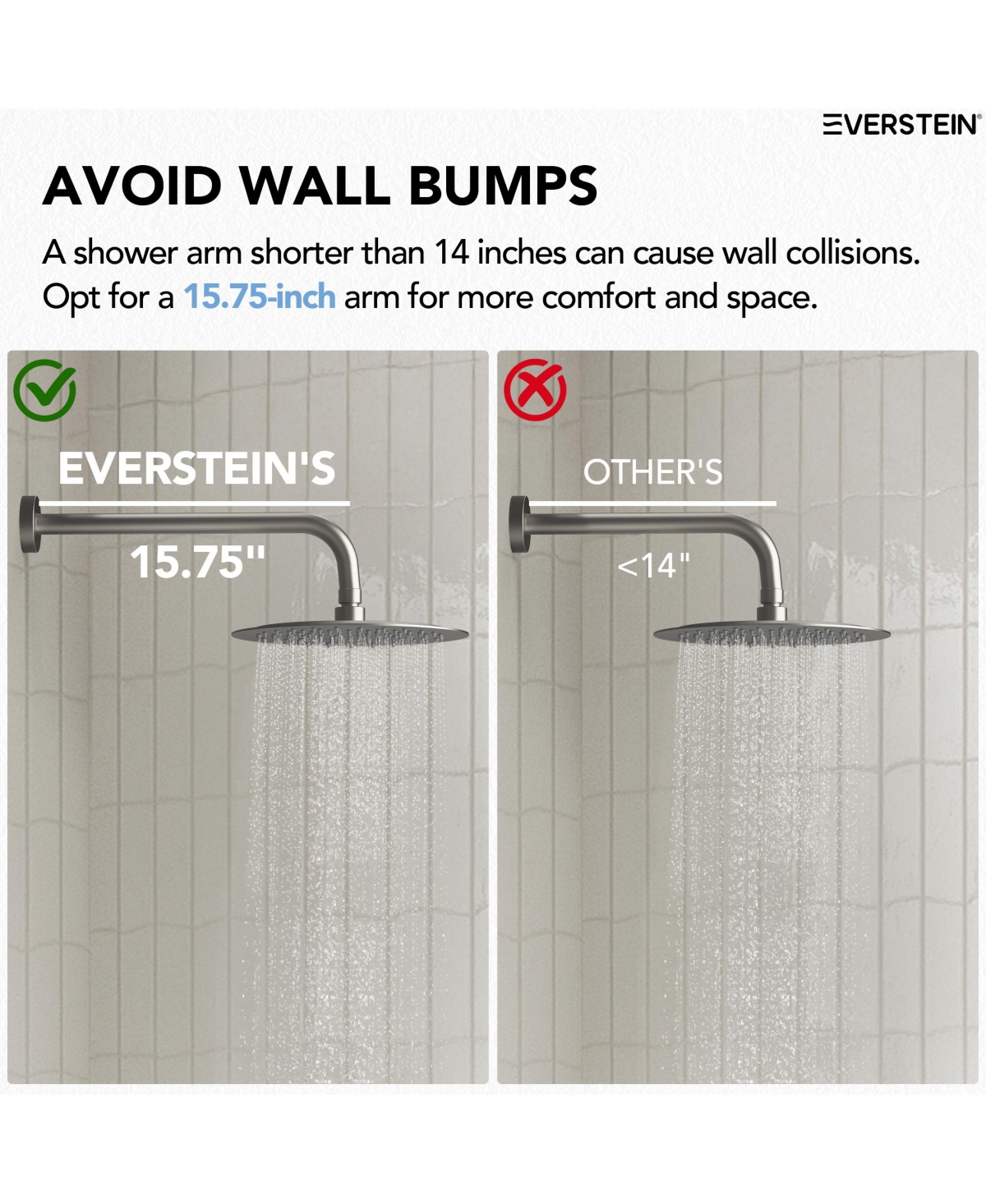 Everstrein Wall Mount Pressure-Balanced Shower System,10" Rainfall Shower Head with Slider Bar Handheld Spray