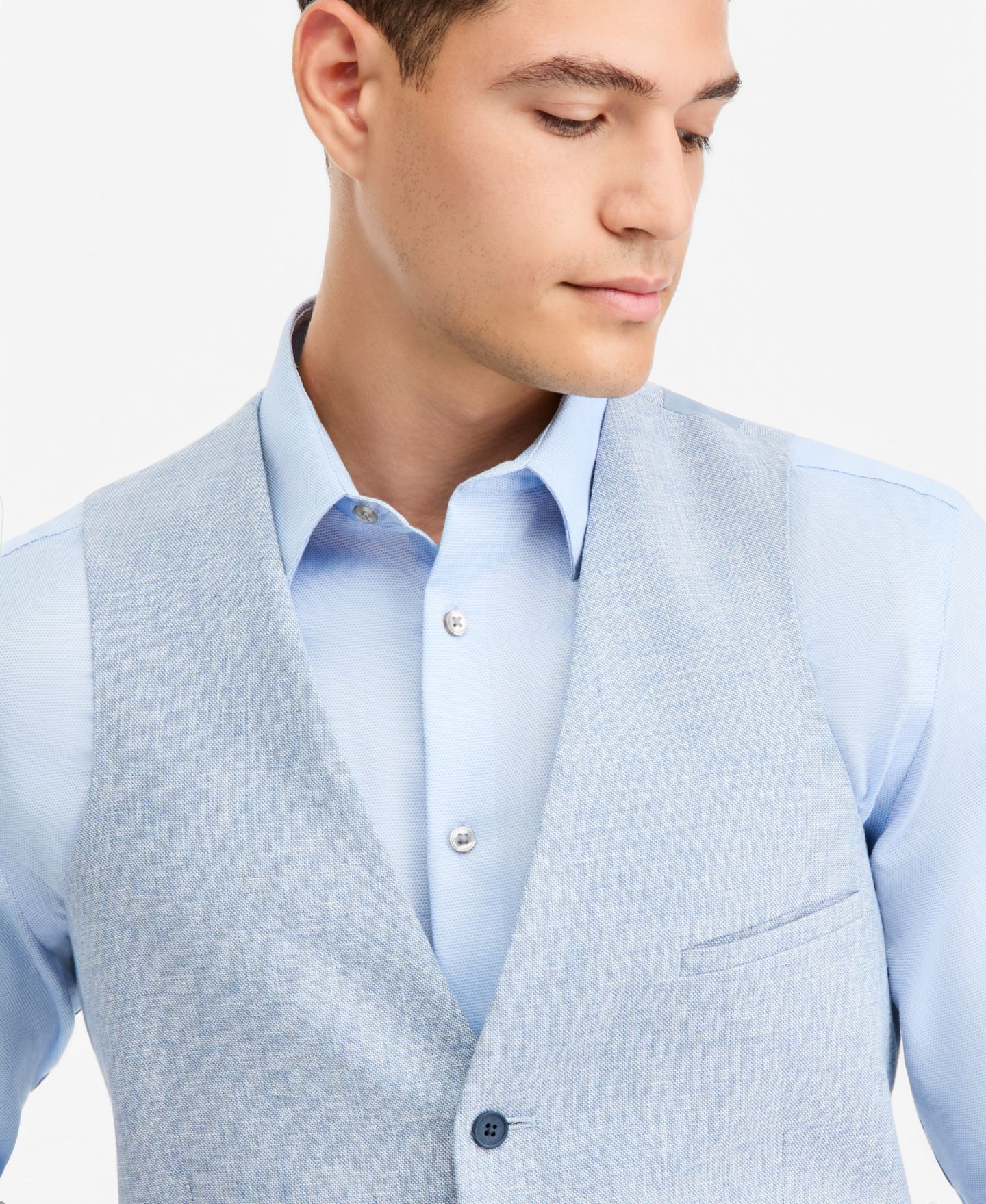 Мужской жилет Bar III Slim-Fit Linen-Blend Suit Separates Vest, цвет: Светлый синий — фото 3