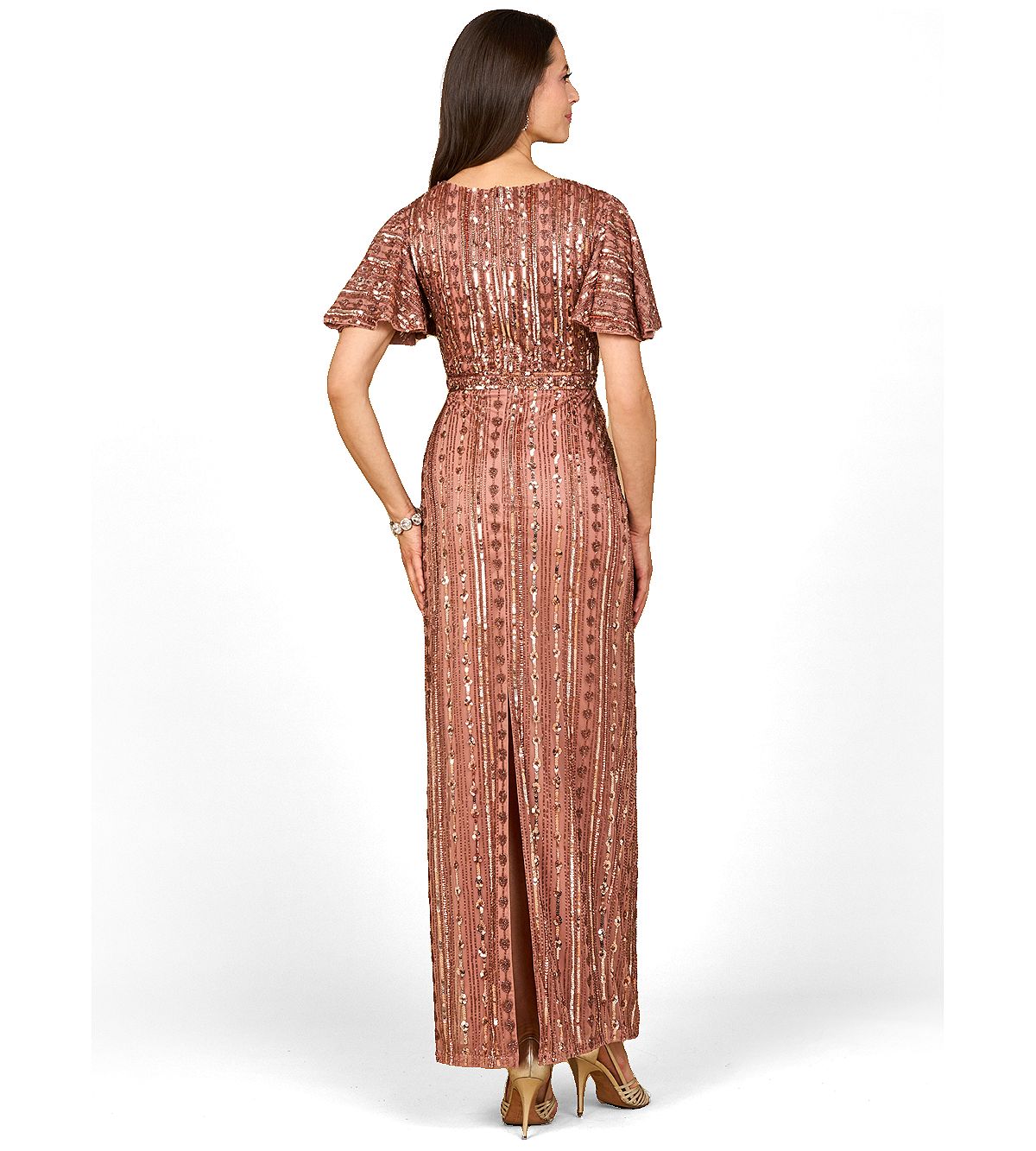 Lara Women's Fully Beaded Gown with Flutter Sleeves view 2 — MAYCSS fashion products