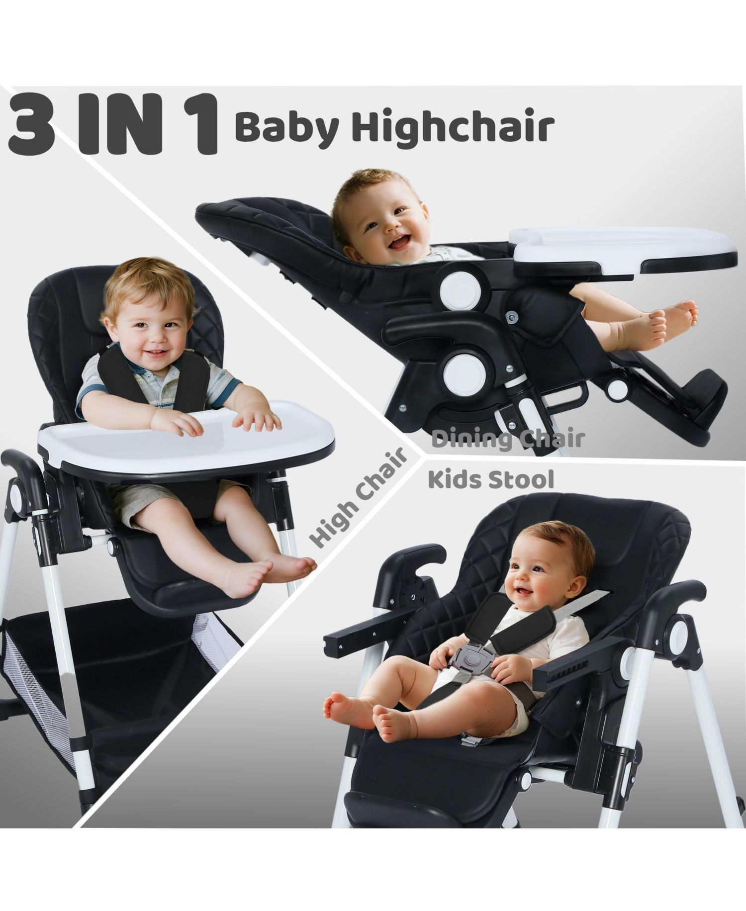 Convertible Baby High Chair with Adjustable Height, Double Tray and Compact Fold
