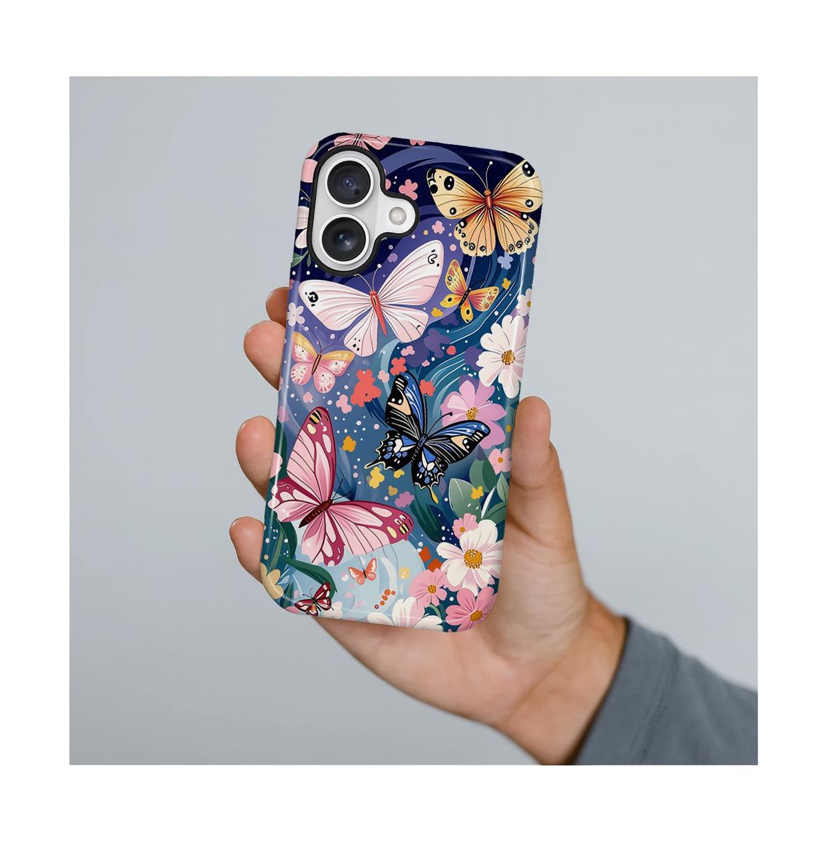 Gonez Case for iPhone 16 Plus, 2-in-1 Dual-Layer Shockproof Protection, Colorful Flower Art Glossy