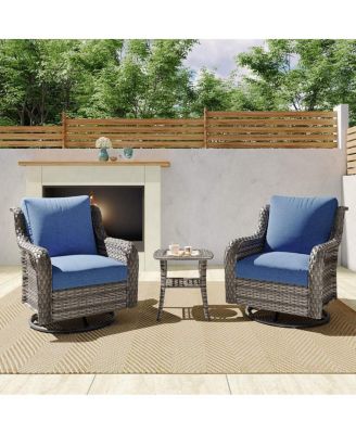 3-Piece Outdoor Swivel Chairs Set, PE Rattan Rocking Bistro Set with Table for Garden