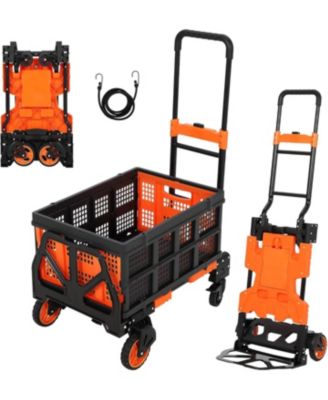 Folding Hand Truck with 330 LB Capacity - 2-in-1 Dolly and Flatbed Cart Retractable Handle Rubber Wheels and Foldable Basket - Ideal