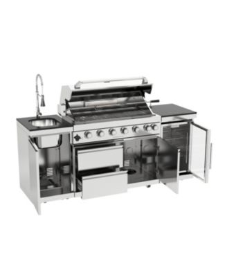 44" 6-Burner 85000 BTU Stainless Steel Outdoor Kitchen Grill Island with Fridge