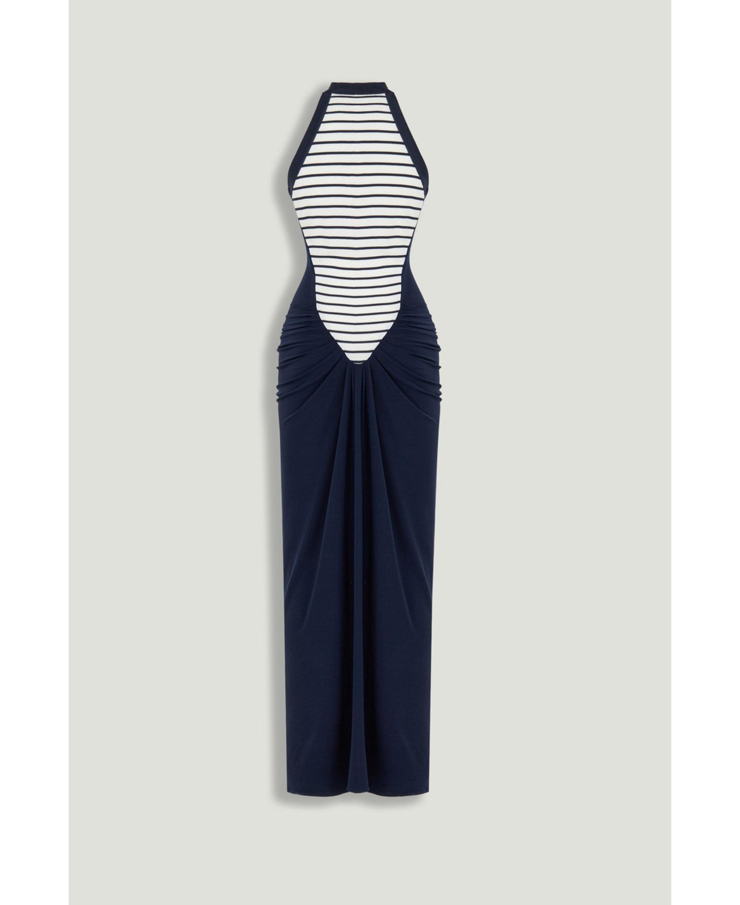 Women's Stripe Draped Halter Neck Maxi Dress