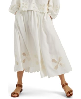 Women's Linen-Blend Broderie Skirt