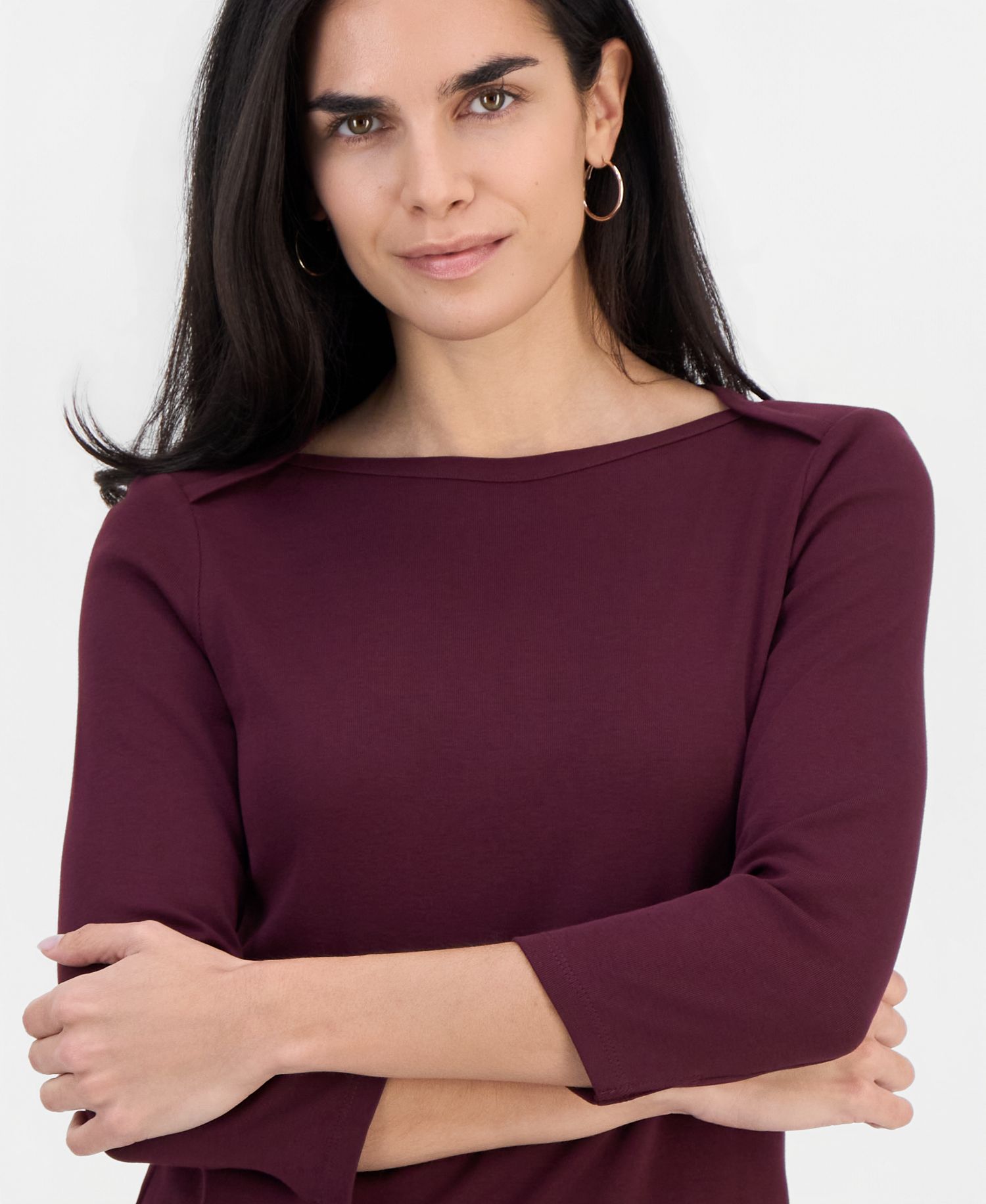 Plus Size 3/4 Sleeve Boat-Neck Top