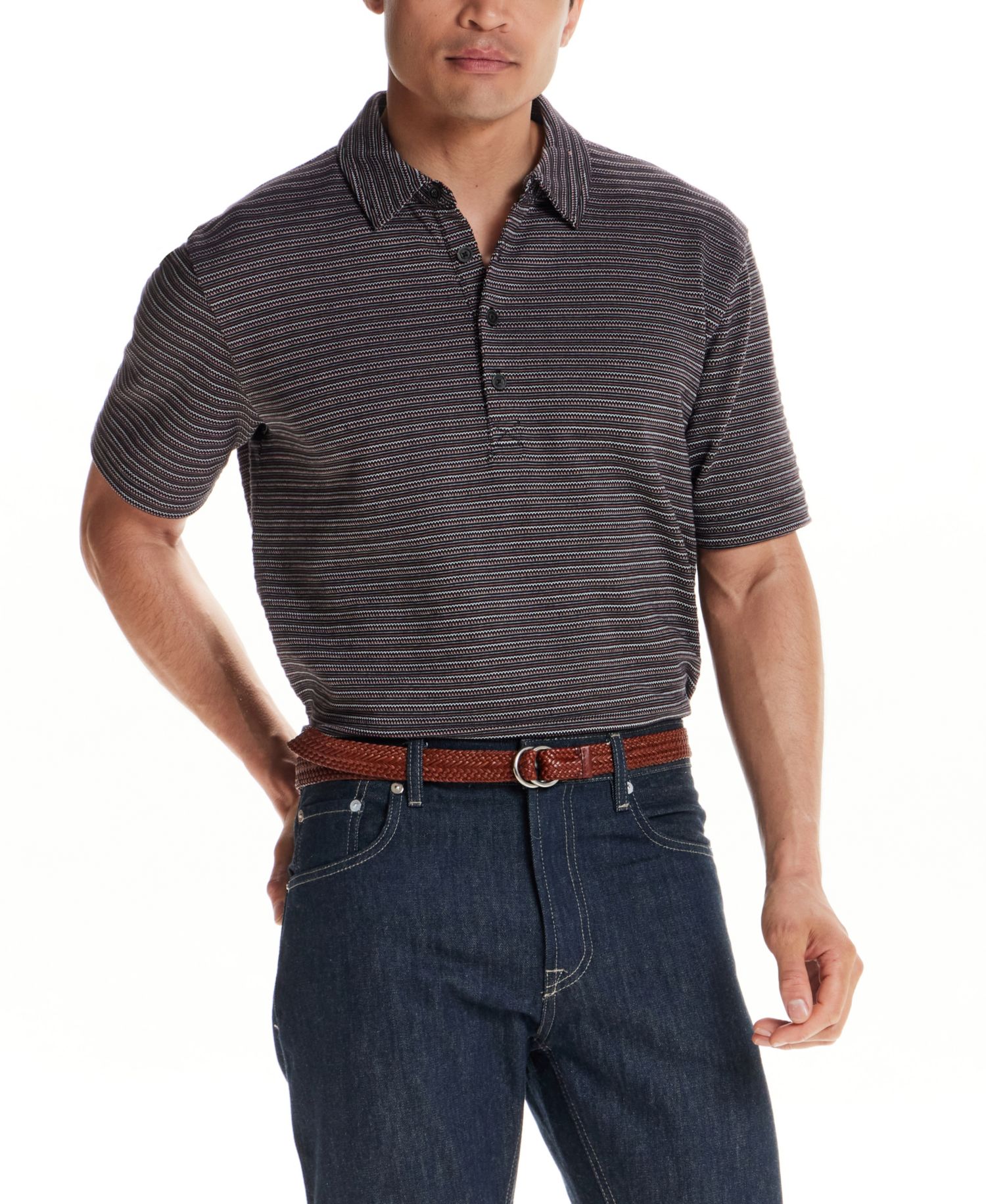 Men's Short-Sleeve Jacquard Stripe Polo Shirt