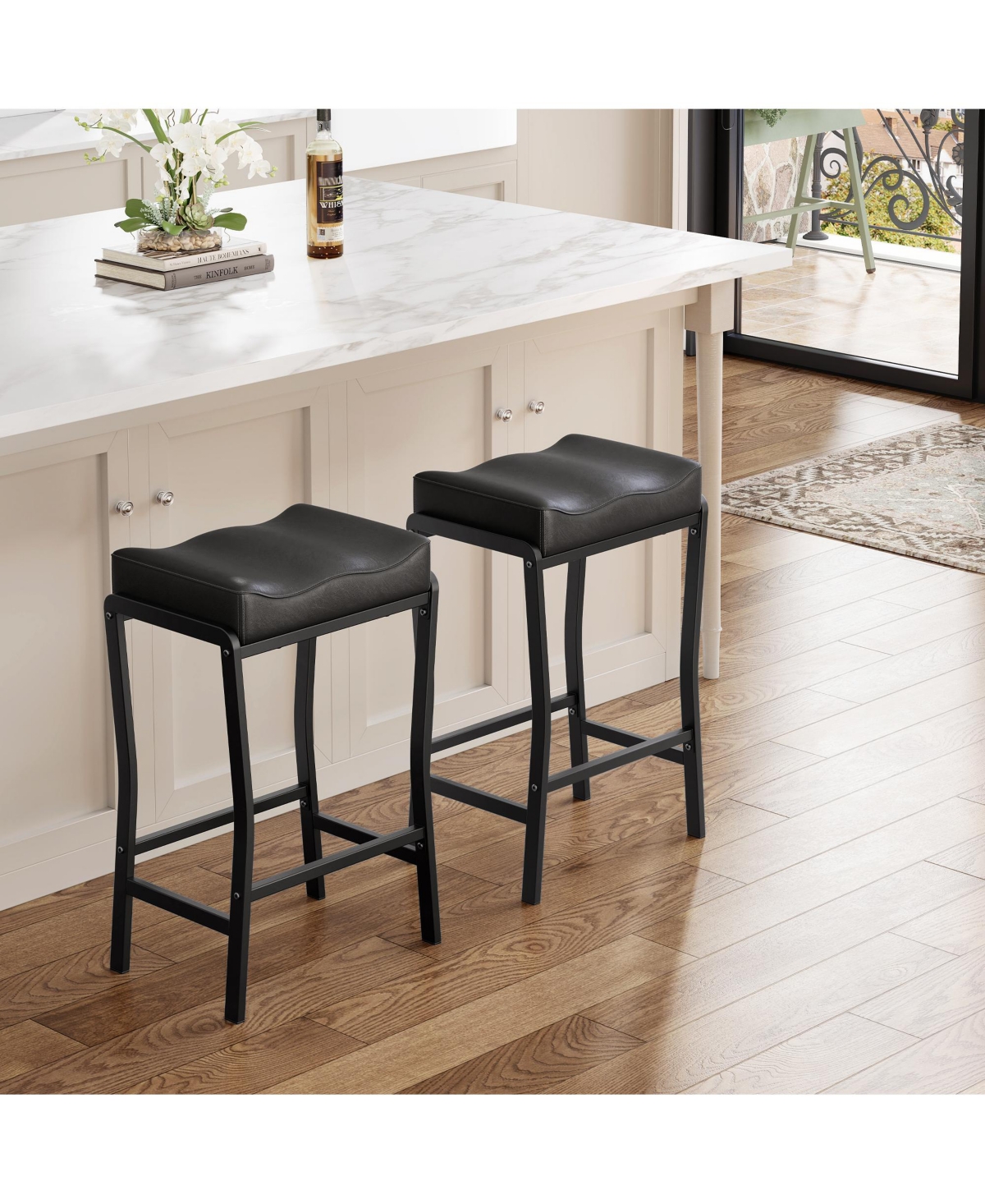 gaomon Modern Counter Height Bar Stools Set of 4 – 26'' Saddle Seat – Thick Padded Faux Leather – Sturdy Metal Frame and Footrest