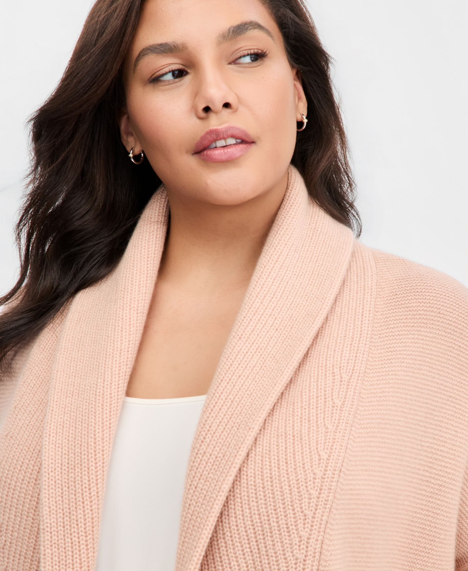 Plus Size 100% Cashmere Shawl-Collar Cardigan