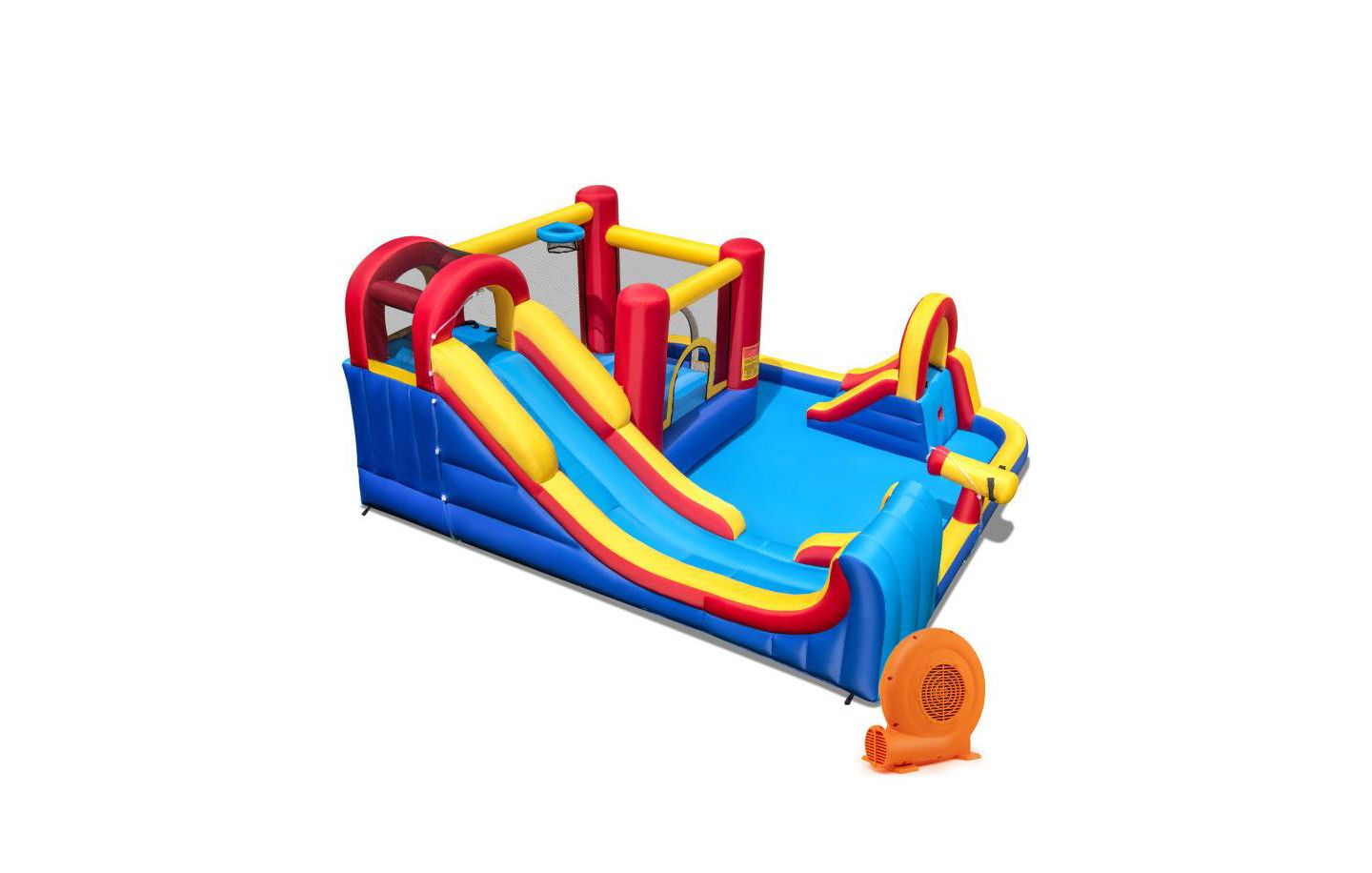 Детская игрушка Slickblue Inflatable Water Slide Bounce House 7-in-1 with 680W Blower, Accommodates Up to 3 Children, Ages 3+, цвет: Красный / Жёлтый — фото 1